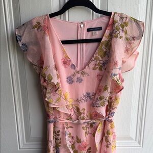 Tommy Hilfiger Blush Pink Floral Midi Dress with Ruffle Festival Coquette Detail
